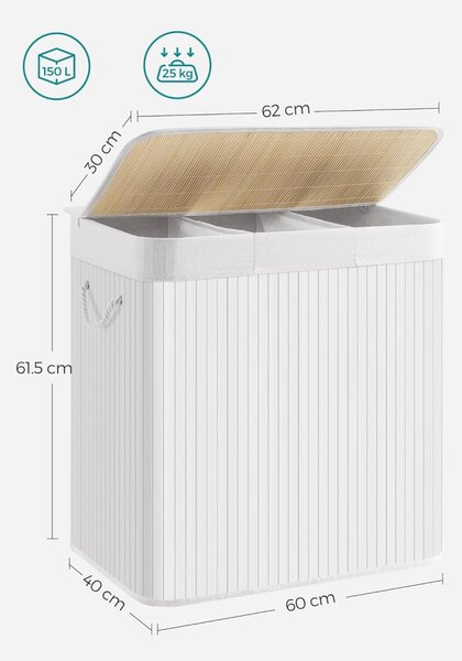 Bambusz kosár szennyestartó 3 rekeszes 3x50L, fehér