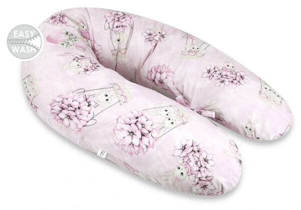 Baby Shop Baba-Mama többfunkciós párna - rózsaszín virágos nyuszi