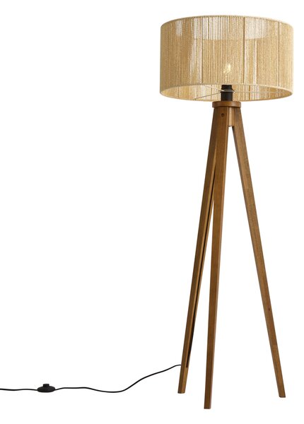 Vintage Fa Állólámpa Bézs Papírkötél Lámpaernyővel 50/50/25 - Tripod Classic