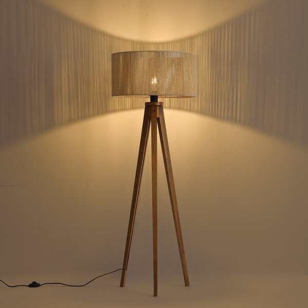 Vintage Fa Állólámpa Bézs Papírkötél Lámpaernyővel 50/50/25 - Tripod Classic