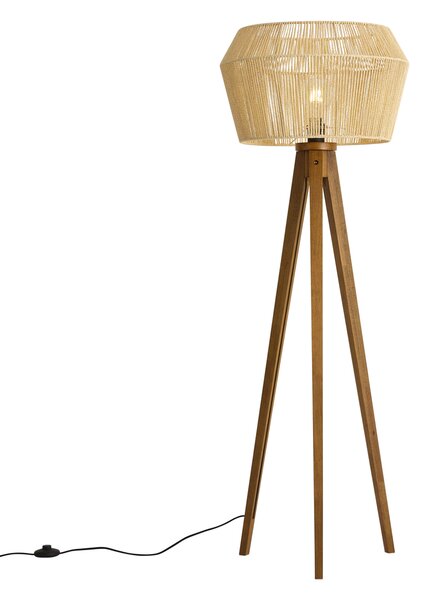 Állólámpa Vintage fa barna papírkötél búrával 50/50/30 - Tripod Classic
