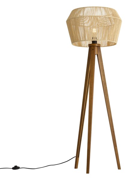 Állólámpa Vintage fa barna papírkötél búrával 50/50/30 - Tripod Classic