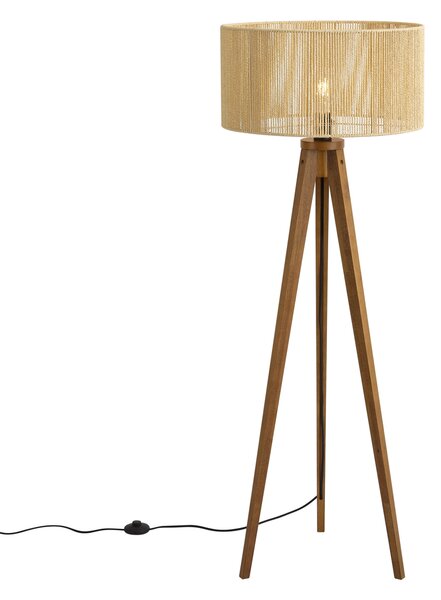 Vintage Fa Állólámpa Bézs Papírkötél Lámpaernyővel 50/50/25 - Tripod Classic