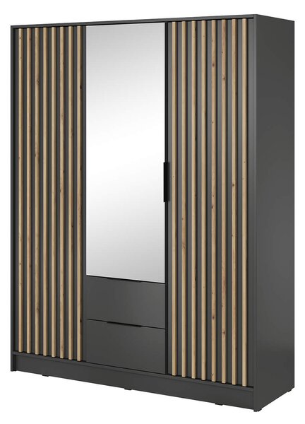 NELLY 3D tükrös gardróbszekrény - sötétszürke / fekete