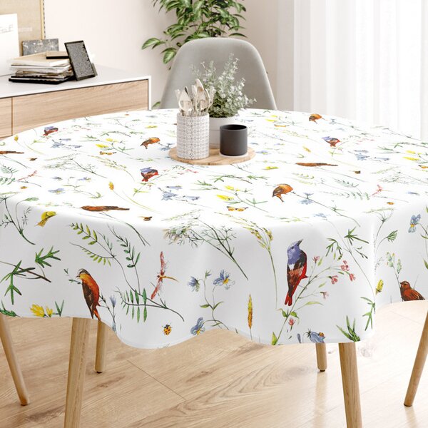 Goldea pamut asztalterítő - színes madarak - kör alakú Ø 90 cm