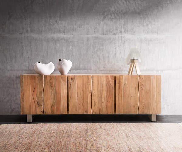 DELIFE Komód Live-Edge 220 cm akác természetes masszív 6 ajtós