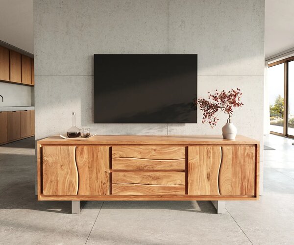 DELIFE TV szekrény Live-Edge 200 cm akác természetes 4 ajtós 2 fiókos