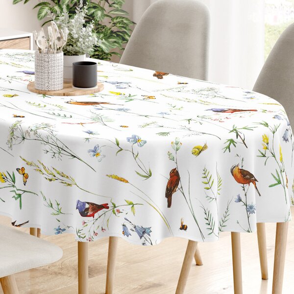Goldea pamut asztalterítő - színes madarak - ovális 140 x 240 cm
