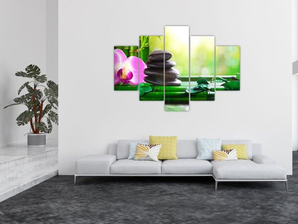 Kép a masszázs kövek és orchideák a vízen (150x105 cm)