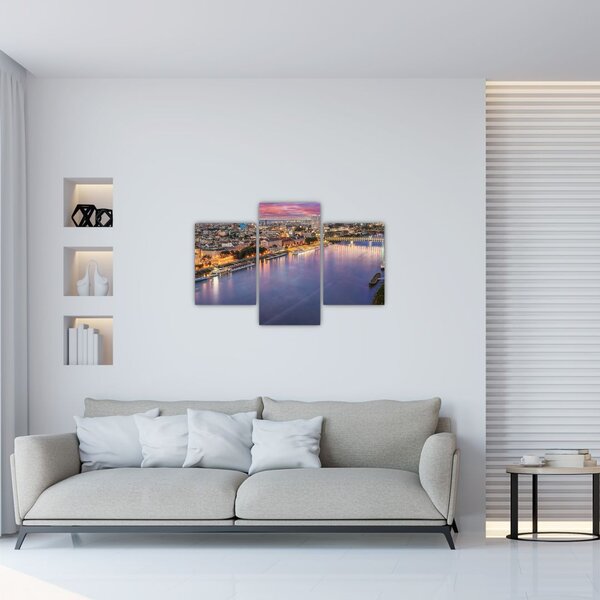 Pozsonyi éjszakai város képe folyóval (90x60 cm)