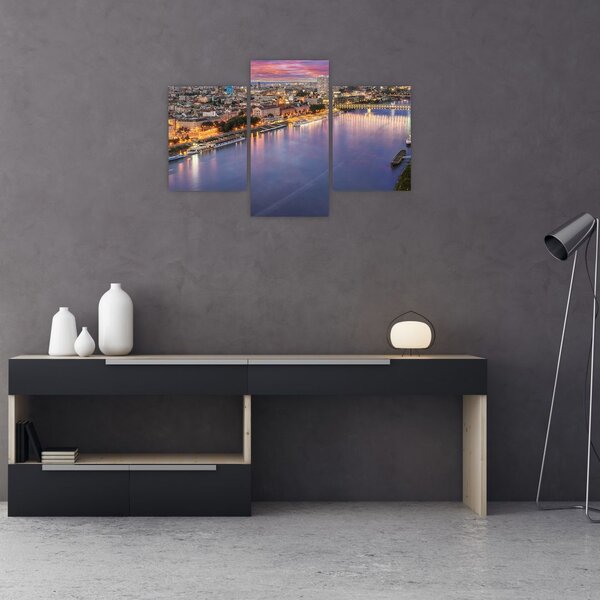 Pozsonyi éjszakai város képe folyóval (90x60 cm)