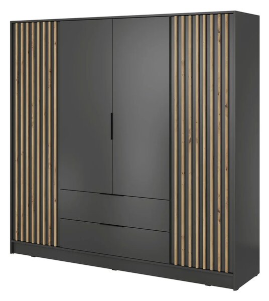 MARFA négyajtós szekrény - 206 cm széles, grafit / artisan tölgy