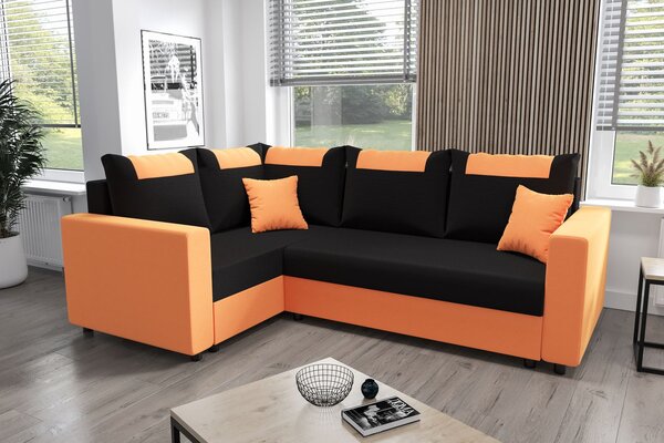 SANVI PLUS sarok ülőgarnitúra karfával - narancssárga / fekete