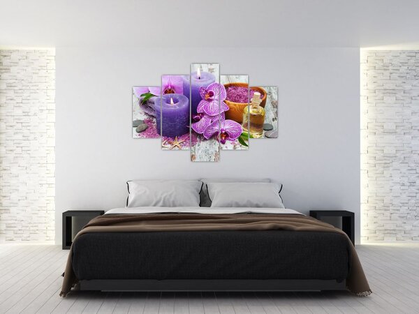 Orchideák és gyertyák képe (150x105 cm)