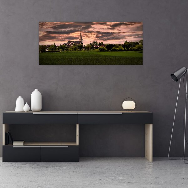 Tájkép templommal (120x50 cm)