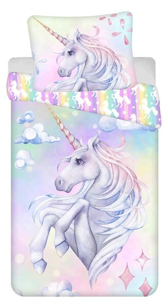 Egyszemélyes pamut gyerek ágyneműhuzat 140x200 cm Unicorn "Pastel Rainbow" – Jerry Fabrics