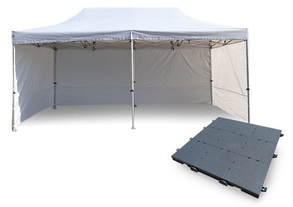 Ollós Party sátor 3x6m ALU Premium 4db ablak nélküli oldal + MŰANYAG PADLÓ 72db szín fehér
