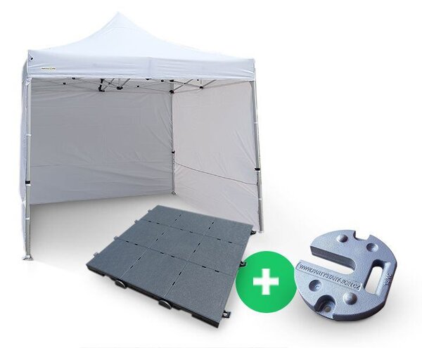 Ollós Party sátor 3x3m ALU Premium 4db ablak nélküli oldal + MŰANYAG PADLÓ 36db + NEHEZÉK 4db szín fehér