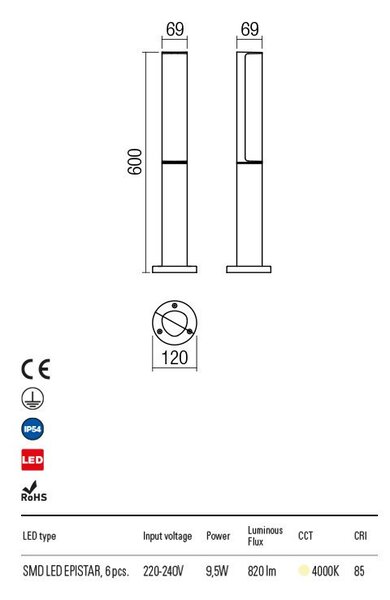 TOR kültéri LED állólámpa antracit IP54 9W/3000K