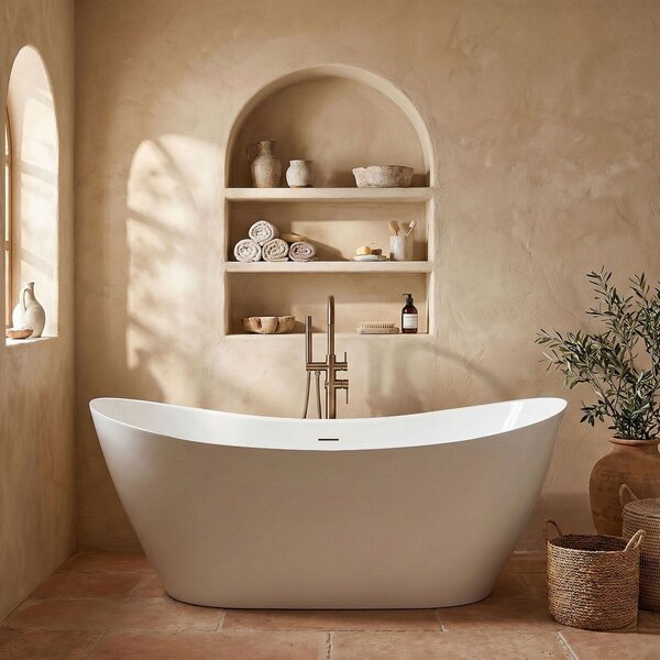 Rea FERRANO Slim, szabadon álló kád 1600×800×720 mm, fehér, fehér lefolyófedél, REA-W0081