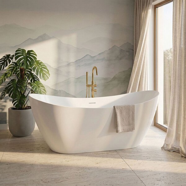 Rea FERRANO Slim, szabadon álló kád 1600×800×720 mm, fehér, fehér lefolyófedél, REA-W0081