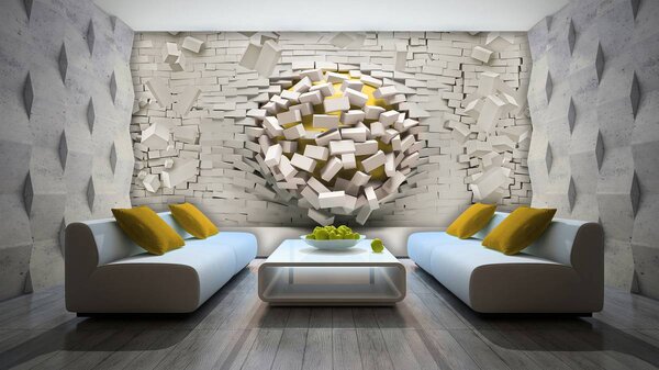 Fotótapéta - 3D-s fal egy labdával (152,5x104 cm)