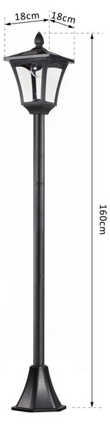 Outsunny LED napelemes kerti lámpa, rozsdamentes acél állólámpa, 160 cm magas, fekete