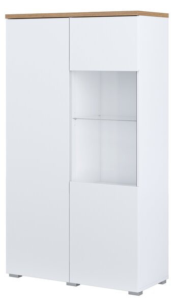 Könyvespolc Baletu 108, Ajtókkal, Zárt, Üveg, Laminált forgácslap, 140x80x35cm, Fehér, Tölgy