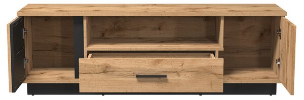 TV-állvány Tenodeu 106, Közepes sűrűségű farostlemez, Laminált forgácslap, 51x155x40cm, Wotan tölgy, Fekete