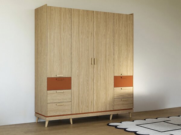 Gardróbszekrény Fertalu 100, Laminált forgácslap, 215x144x57cm, Tölgy, Narancs