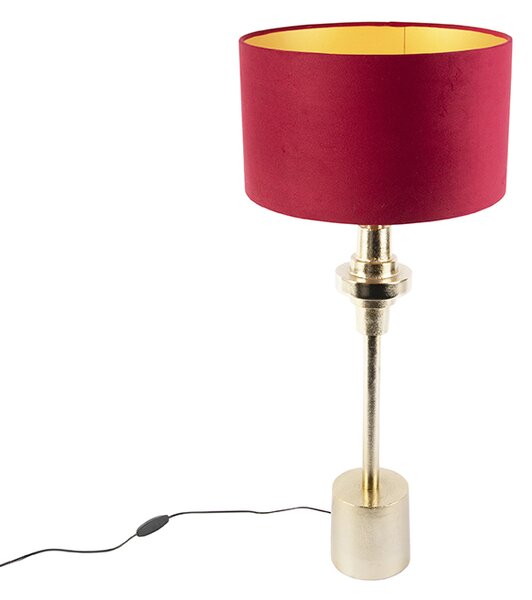 Art deco asztali lámpa bársonyvörös árnyalattal, 35 cm - Diverso