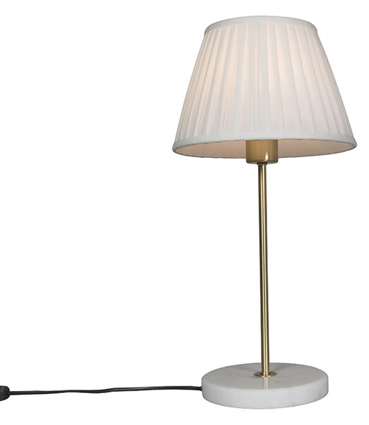 Retro asztali lámpa sárgaréz, rakott árnyalatú krémmel, 25 cm - Kaso