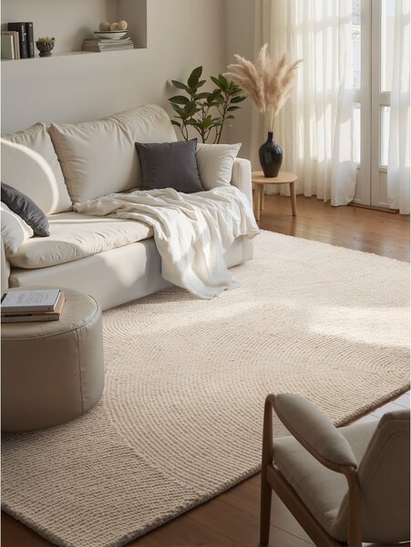 Világos natúr színű kézi szövésű gyapjú szőnyeg 200x300 cm Calmio – Hanse Home