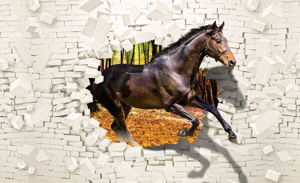 Fotótapéta - A ló kiugrott a falból - 3D (152,5x104 cm)