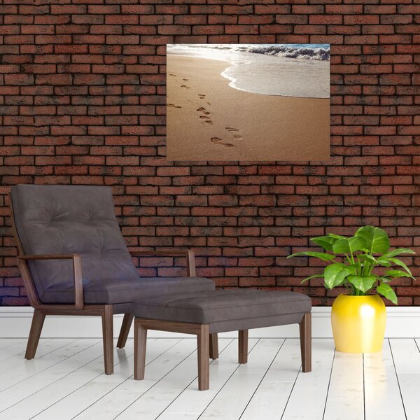 Kép - nyomok a homokban és a tenger (70x50 cm)