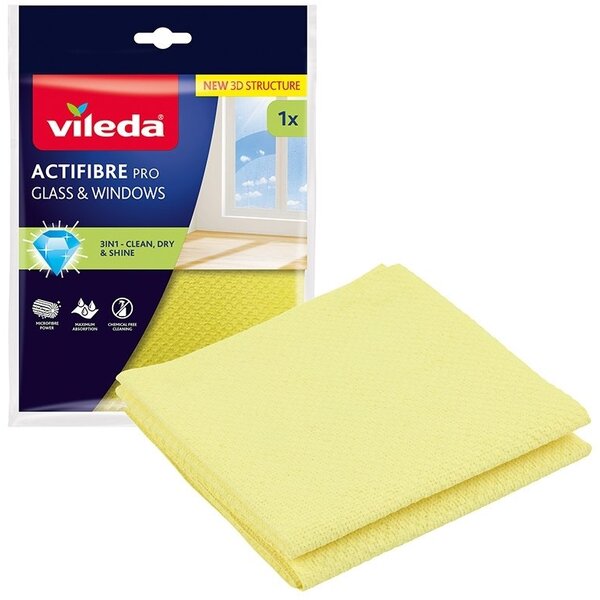 Vileda Actifibre Pro törlőkendő üveghez, ablakhoz, tükörhöz, sárga
