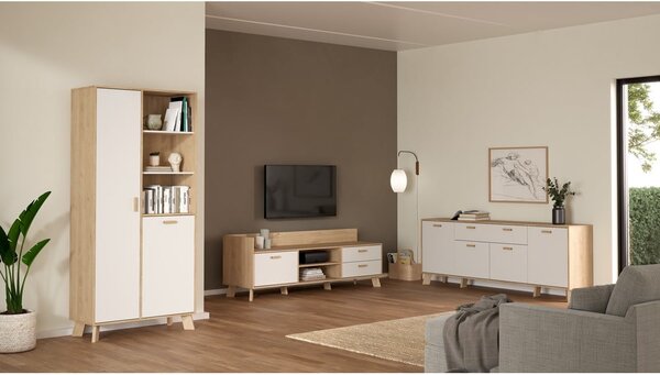 Fehér-natúr színű komód tölgyfa dekorral 196x73x39 cm Ikast – Tvilum