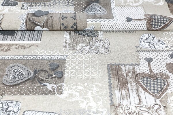 Kerek terítő patchwork szürkésbarna szívek