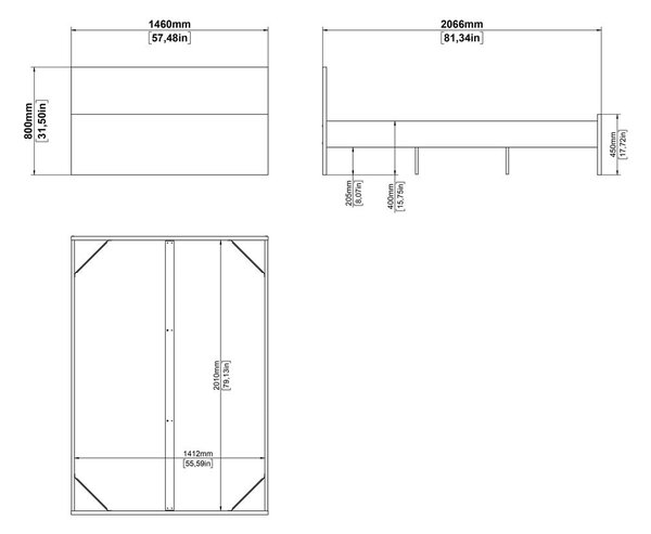 Natúr színű franciaágy ágyrács nélkül 140x200 cm tölgyfa dekorral Naia – Tvilum