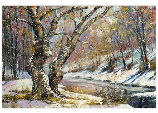 Egy festett téli táj képe (90x60 cm)