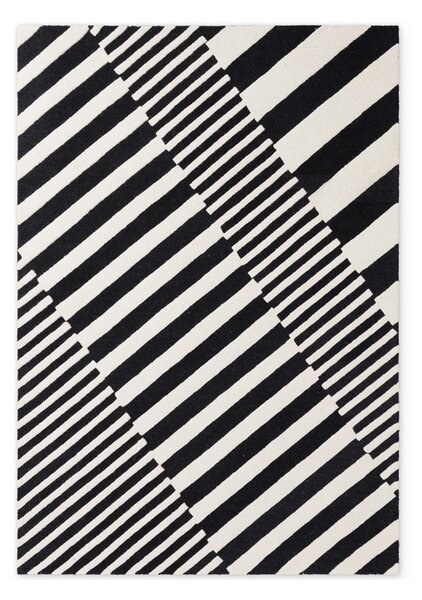 Fekete-fehér kézi szövésű gyapjú szőnyeg 200x290 cm Stryve Flux – Elle Decoration