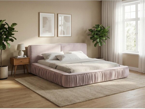 Terrakotta színű kárpitozott ágyneműtartós franciaágy ágyráccsal 180x200 cm Keoni – Makamii