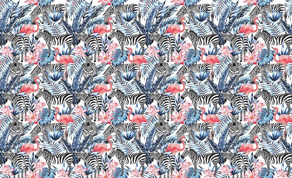 Fotótapéta - Mozaik - zebra és flamingó (152,5x104 cm)