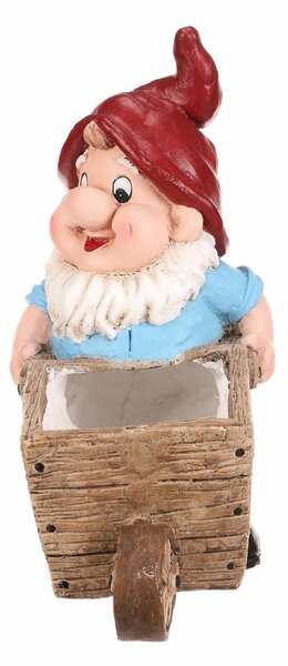Kerti dekoráció Törpe talicskával, piros , 31 x 16x 33 cm