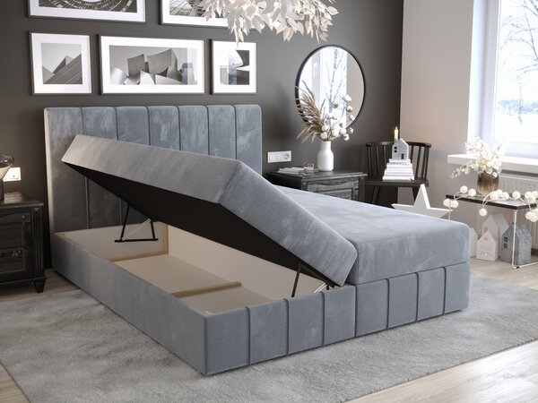 Franciaágy Boxspring 140 cm Barack (sötétszürke) (matraccal és tárolóhellyel)