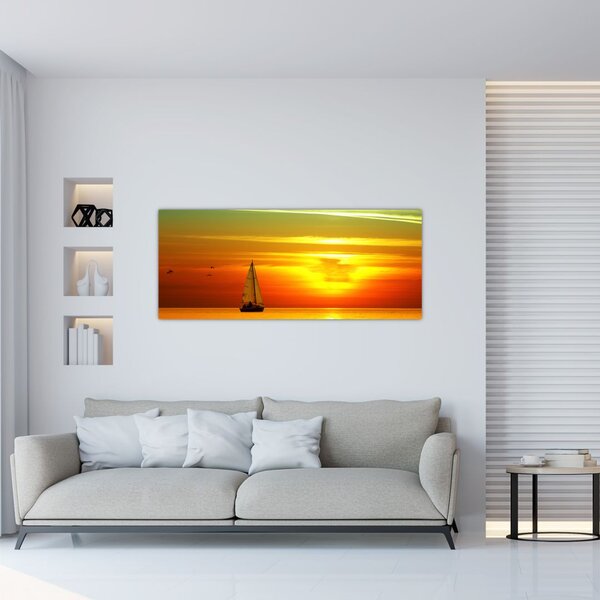 Naplemente egy jachttal képe (120x50 cm)
