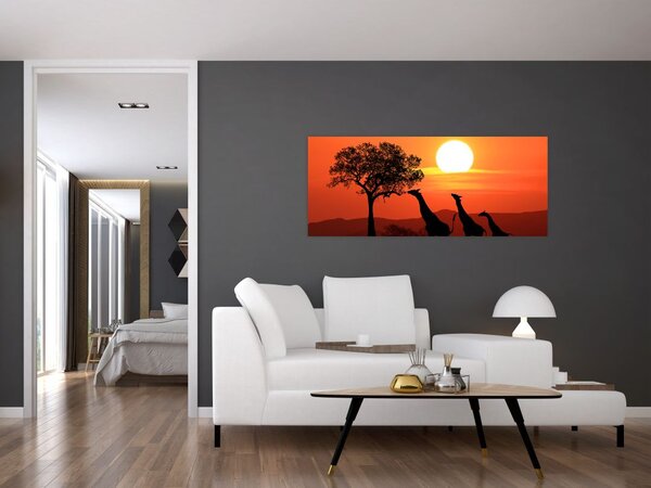 Zsiráfok képe naplementekor (120x50 cm)