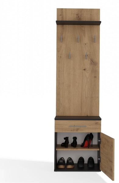 Na Buty Duo előszoba szekrény fogassal, antracit/tölgy