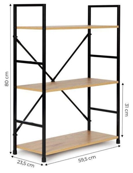 Intenso Home 3 szintes nyitott könyvespolc 59 x 80cm (Aranytölgy) | Univerzális tároló állvány fém lábakkal