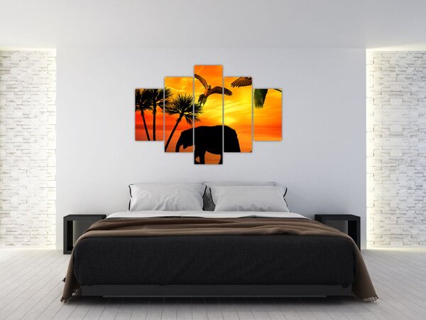 Kép - papagájok és elefántok (150x105 cm)